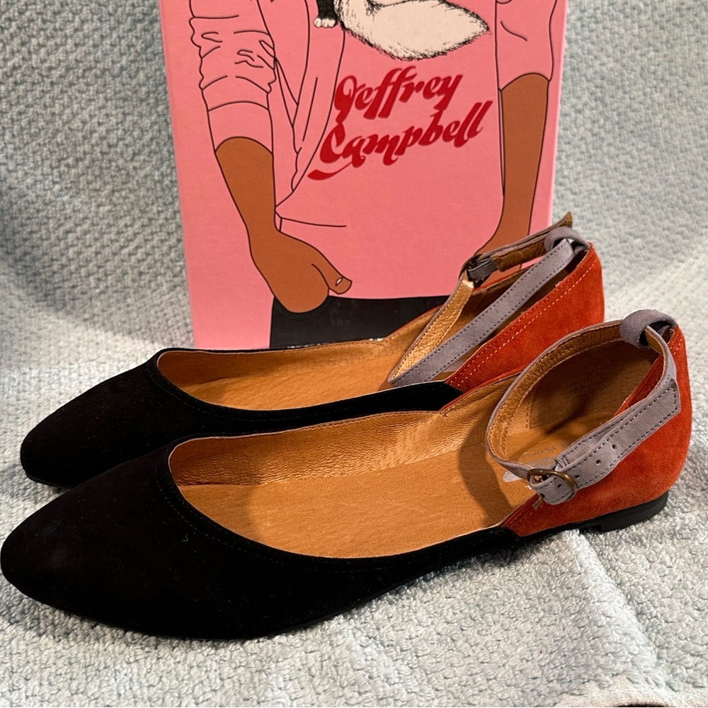 🌸JEFFREY CAMPBELL FREE PEOPLE ankle strap flats black & rust -RARE!🌸